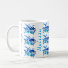 Trendy Botanisch Blauw Waterverf Flowers