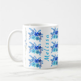 Trendy Botanisch Blauw Waterverf Flowers Koffiemok