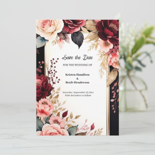 Trendy Bourgondische typografie Save The Date (Staand voorkant)