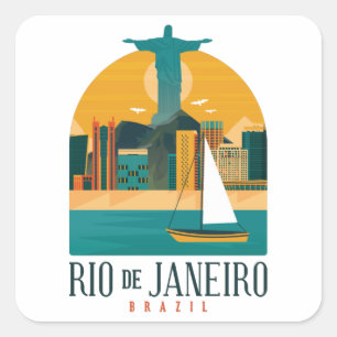 Trendy Brazilië Stad Rio de Janeiro Vintage Vierkante Sticker