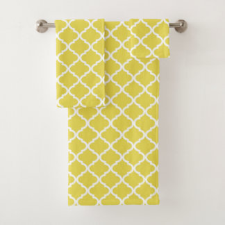 Trendy Bright Yellow Moraccan Quatrefoil Pattern Bad Handdoek