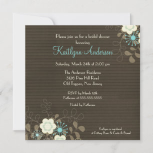 Trendy Brown Floral Bridal Shower Kaart