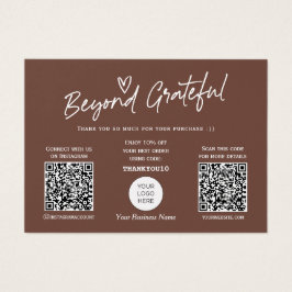 Trendy brown modern script QR-code bedankt je kaar Visitekaartje