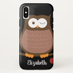 Trendy Brown Owl met naam mobiele telefoondraagtas iPhone X Hoesje
