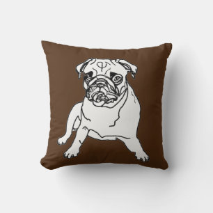 Trendy Brown Pug Dog Drawing Cushion Pillow Kussen