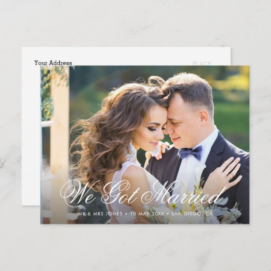 Trendy bruid & bruidegom foto bruiloft Aankondigin Briefkaart (Voorkant / Achterkant)