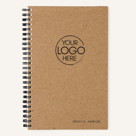 Trendy Bruin Kraftpapier Modern Logo Notitieboek (Voorkant)