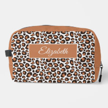Trendy bruine luipaard met naam cosmetic tas