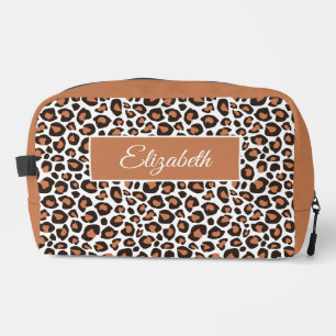 Trendy bruine luipaard met naam cosmetic tas