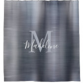 Trendy Brushed Metal Black Silver Grey Monogram Douchegordijn (Voorkant)