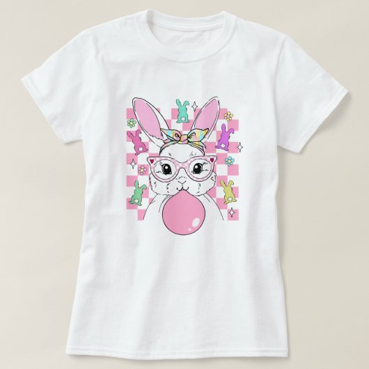 Trendy Bubblegum Bunny Easter; Schattigee pastel T-shirt (Design voorkant)