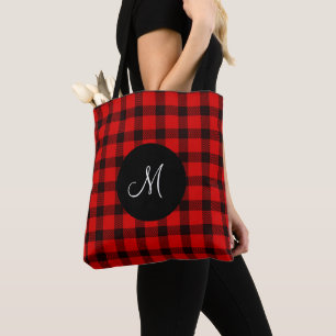 Trendy Buffalo rood zwart geruit monogram Draagtas