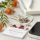 Trendy Burgundy & Blush Pink Roses Entourage Gift Sleutelhanger (Voorkant Rechts)