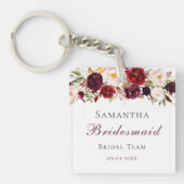 Trendy Burgundy & Blush Pink Roses Entourage Gift Sleutelhanger (voorkant)