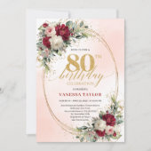 Trendy Burgundy Boho Chic 80th Birthday Invitation Kaart (Voorkant)