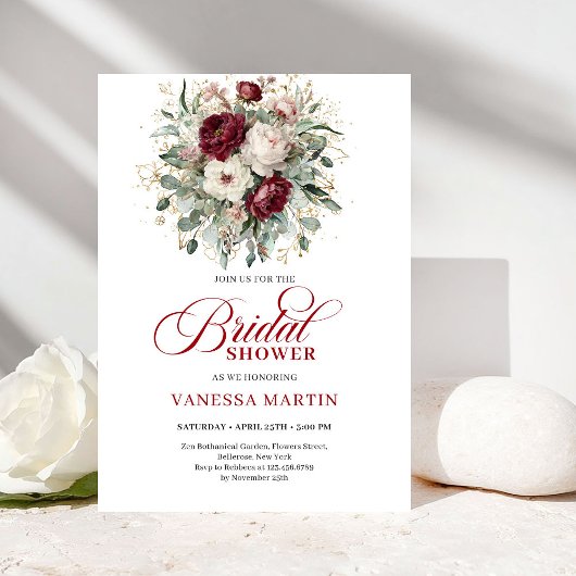 Trendy Burgundy Greenery Bridal Shower Invitation