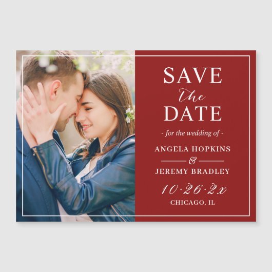 Trendy Burgundy Red Foto Save the Date Magnet (Voorkant)