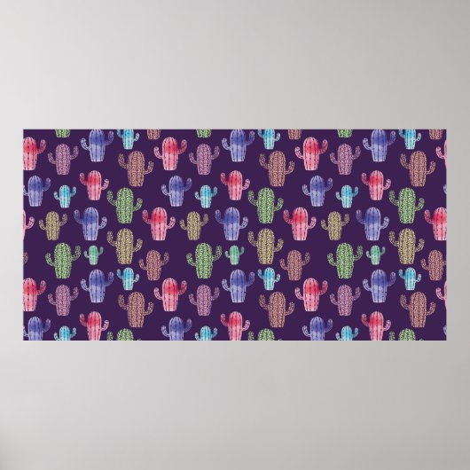 Trendy cactus waterverf tekening naadloos patroon  poster (Voorkant)