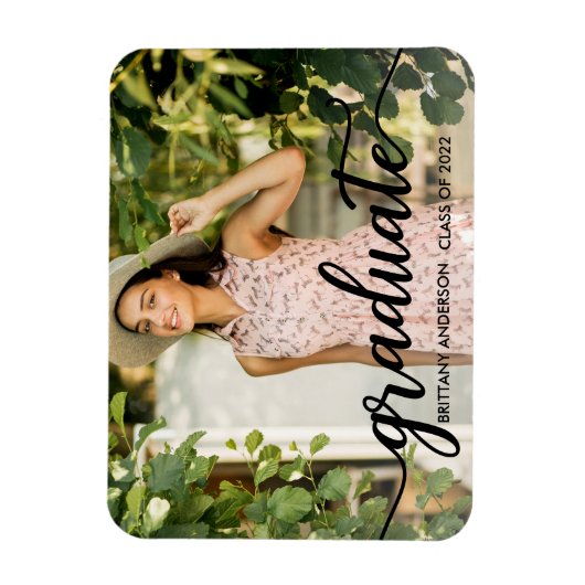 Trendy Calligraphy Afstuderen Photo Annountion Magneet (Verticaal)