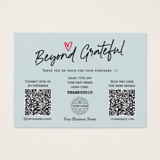 Trendy Calligraphy Dusty Blue QR Code Cadecard Visitekaartje (Voorkant)