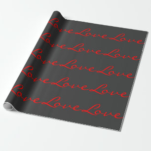 Trendy Calligraphy Grijs Rode Liefde Bruiloft Cadeaupapier
