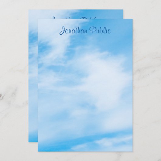 Trendy Calligraphy Script Name Blue Sky Clouds Notitiekaartje (Voorkant / Achterkant)
