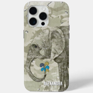 Trendy Camo Olifant op Groene Camouflage iPhone 15 Pro Max Hoesje