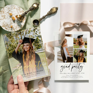 Trendy Casual Modern Foto Afstuderen Goud Folie Uitnodiging