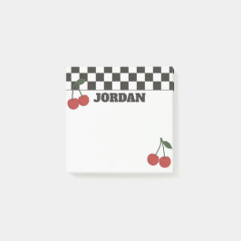 Trendy Checkerboard & Cherry Custom Name Post-it® Notes