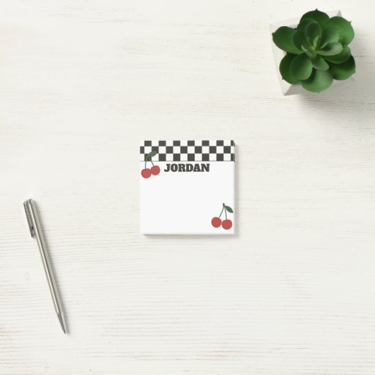 Trendy Checkerboard & Cherry Custom Name Post-it® Notes (Kantoor)