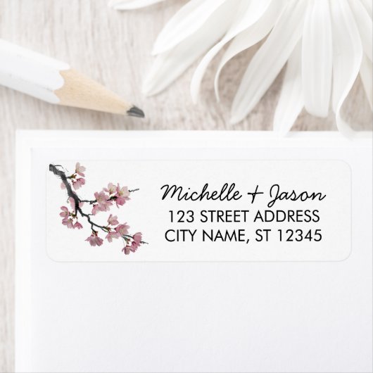 Trendy Cherry Blossom Tree Branch Retouradres Etiket (Insitu)