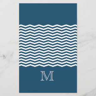Trendy chevron blue monogram briefpapier