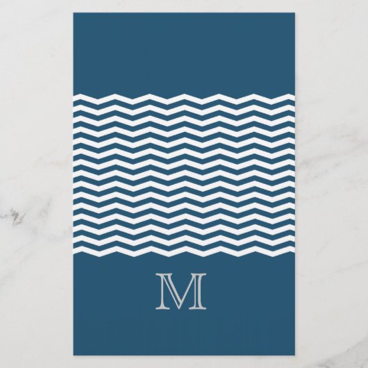 Trendy chevron blue monogram briefpapier (Voorkant)