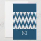 Trendy chevron blue monogram briefpapier (Voorkant / Achterkant)