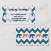 Trendy Chevron Elephants Coral Blue Stripe Pattern Visitekaartje (Voorkant / Achterkant)