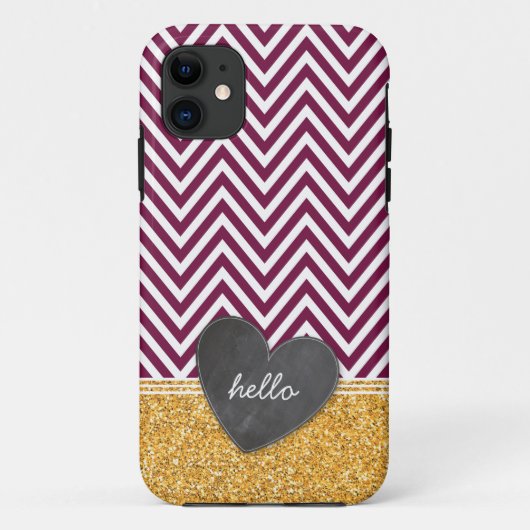 TRENDY chevron krijtbord hart glitter kastanjebrui Case-Mate iPhone Case (Achterkant)