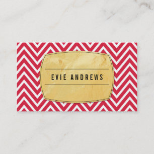 TRENDY chevron patroon gouden folie badge felrood Visitekaartje