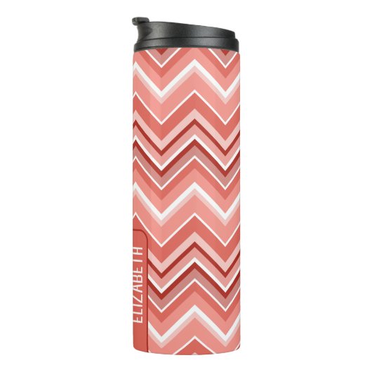 Trendy Chevron Pattern, groot naamblok koraal Thermosbeker (Geroteerd rechts)