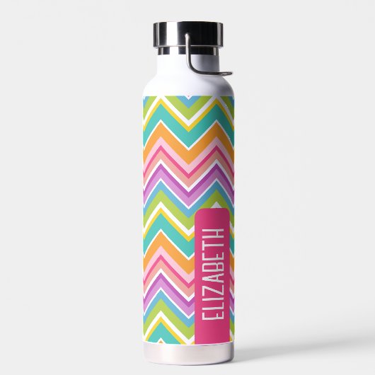 Trendy Chevron Pattern grote naam blokroze groen Waterfles (Links)