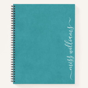 Trendy Chic Blauwgroen Calligraphy Monogram Notitieboek