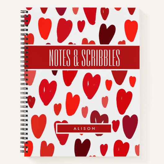 Trendy Chic BOHO Red Hearts Onderwerp Notitieboek (Voorkant)
