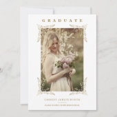 Trendy Chic Golden Lace Romantic Afstuderen Foto Kaart (Voorkant)