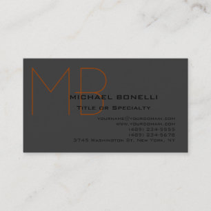 Trendy chic monogram zwart grijs visitekaartje