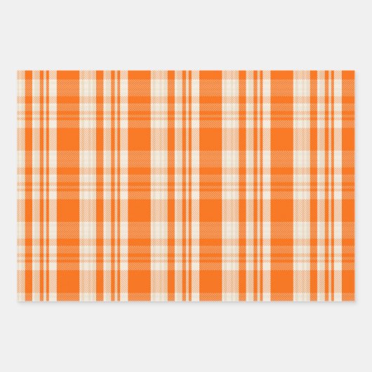 Trendy & Chic Orange & Cream Plaid Patterns Inpakpapier Vel (Voorkant)