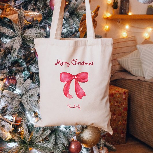 Trendy Chic Red Bow | vrolijk kerstfeest Tote Bag