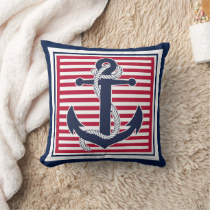 Trendy Chic Retro Boat Anchor Cute Stripes Patroon Kussen