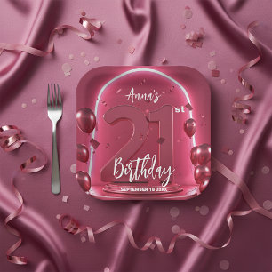 Trendy Chic Vibrant Heet Roze Neon 21e Verjaardag Papieren Bordje