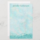Trendy Chic Waterverf Glitter Ocean Breeze Briefpapier (Voorkant / Achterkant)