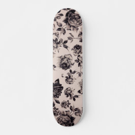 Trendy Chic White en Black  Elegant Floral Skateboard