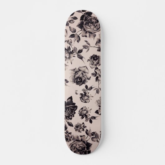 Trendy Chic White en Black Elegant Floral Skateboard (Voorkant)